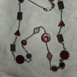 Geometric Pendants Deep Red And Light Pink Glass Shapes And Necklace